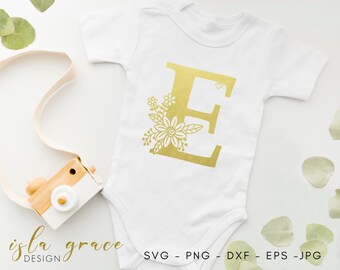 Floral Letter E SVG: Botanical Wedding Monogram (Digital Cut File)