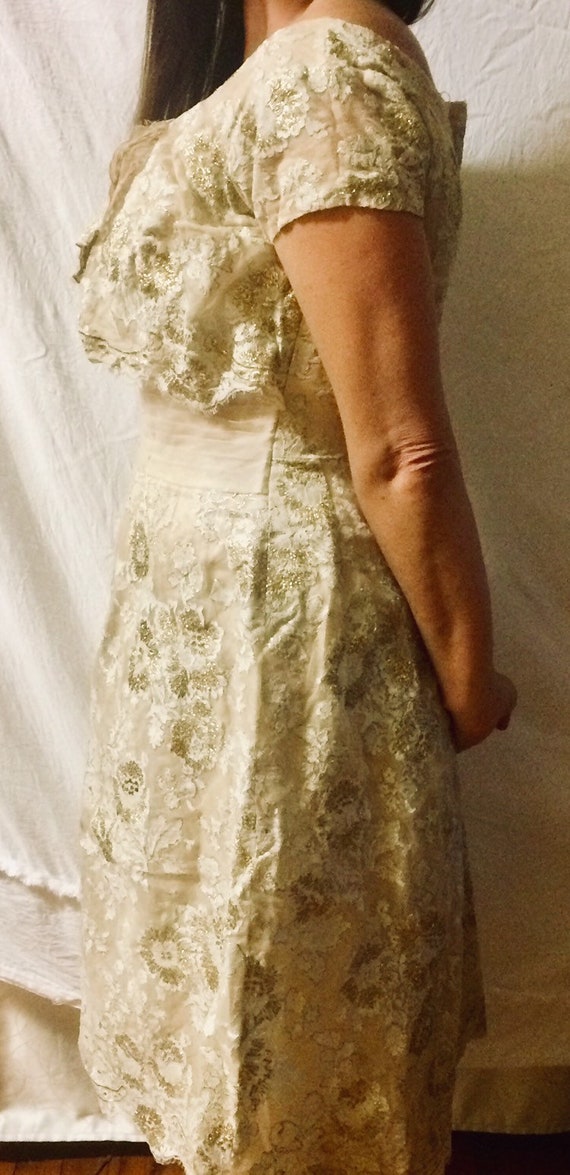40's/50's Gold lace tulle formal dress