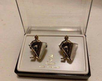 Vintage Stratton silvertone and mother of pearl Knight in shining armour cuff links in Original Box cufflinks