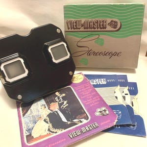 Vintage Bakelite Viewmaster Model C Sawyers Black with 3 Coronation of Queen Elizabeth II 1953 reels.