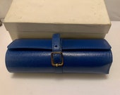 Vintage 1950s blue leatherette roll up sewing kit or etui, excellent condition, original box