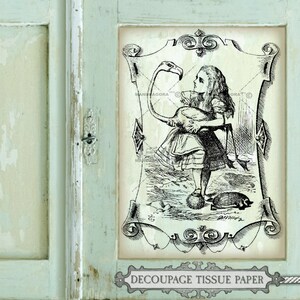 Alice in Wonderland it/'s always tea time decoupage paper decoupage sheet thin tissue paper Mad hatter black and white