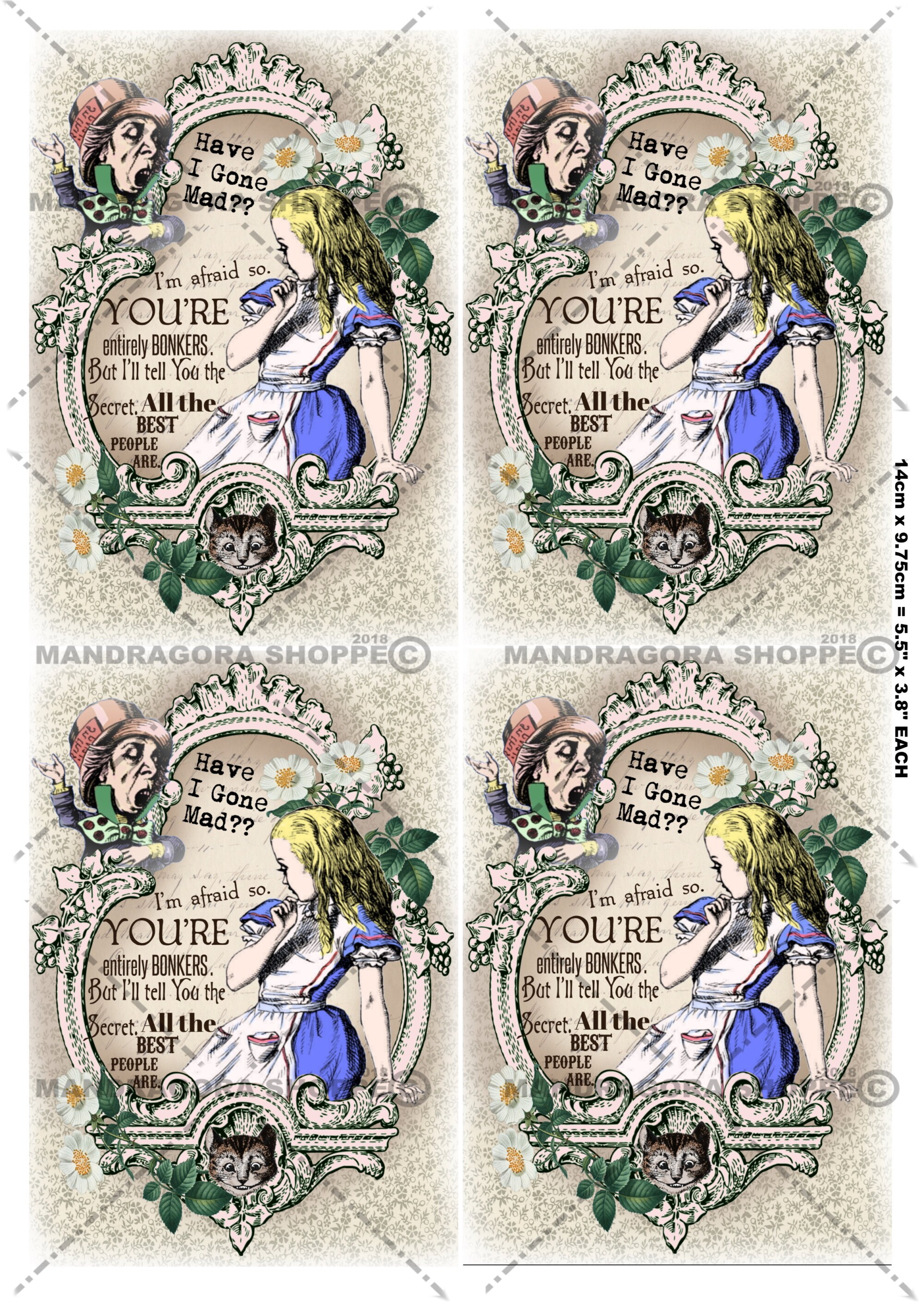 Alice in Wonderland thin decoupage tissue paper Mad Hatter Etsy