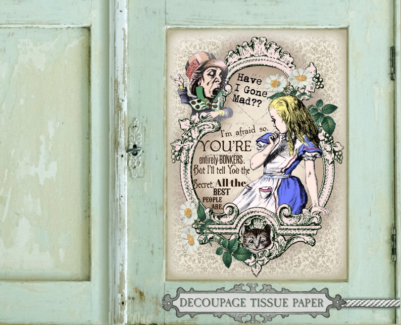 Alice in Wonderland thin decoupage tissue paper Mad Hatter Etsy
