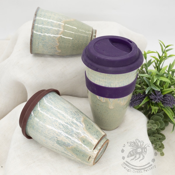Pottery Ceramic Travel Mug with Lid, assorted sizes, blue, handmade artisan coffee cup