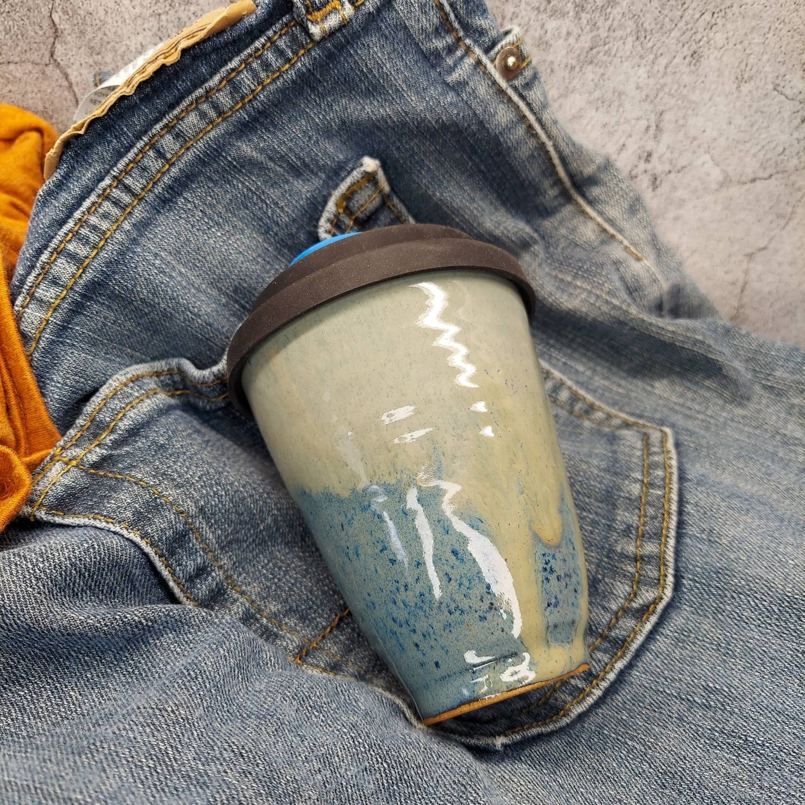 Ceramic Travel Mug with Lid 8 fl oz blue handmade artisan Etsy