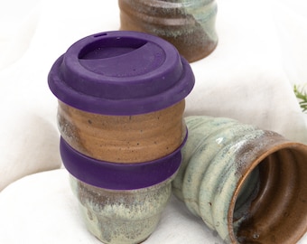 Twisty Pottery Ceramic Travel Mug with Lid , assorted sizes, blue, handmade artisan coffee cup