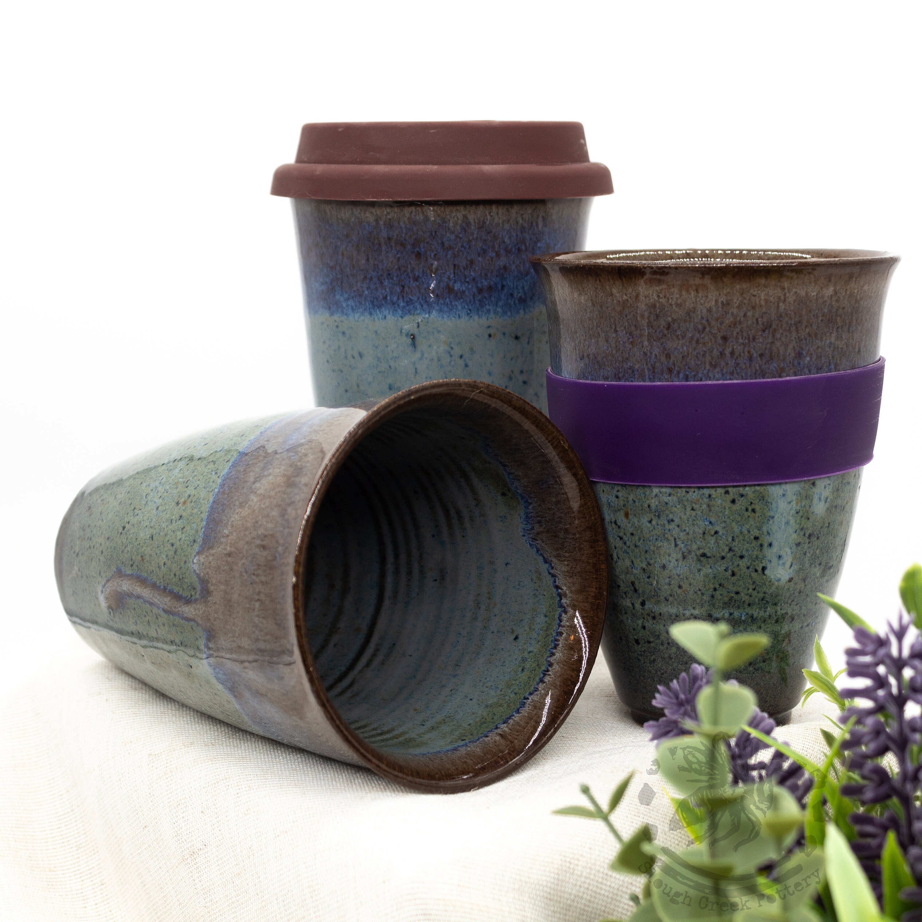 Ceramic Coffee Mug With Silicone Lid and Heatband, Travel Coffee Mug,  Ceramic Keep Cup, Pottery to Go Coffee Mug, 12oz, Nebula 