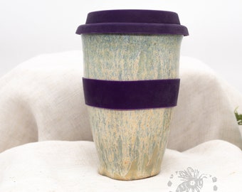 Ceramic Travel Mug with Lid, 14 fl oz, blue, handmade artisan pottery cup