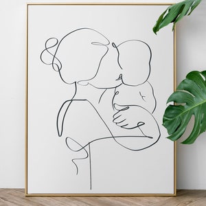 Mom and Baby Line Art Print: Minimalist Nursery Decor (Digital Download)