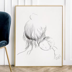Newborn Baby Sketch Print: Mother and Child Portrait (Digital Download)