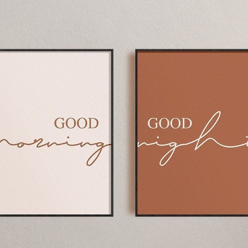 Good Morning Good Night Wall Decor Bedroom Print Set Set of Etsy