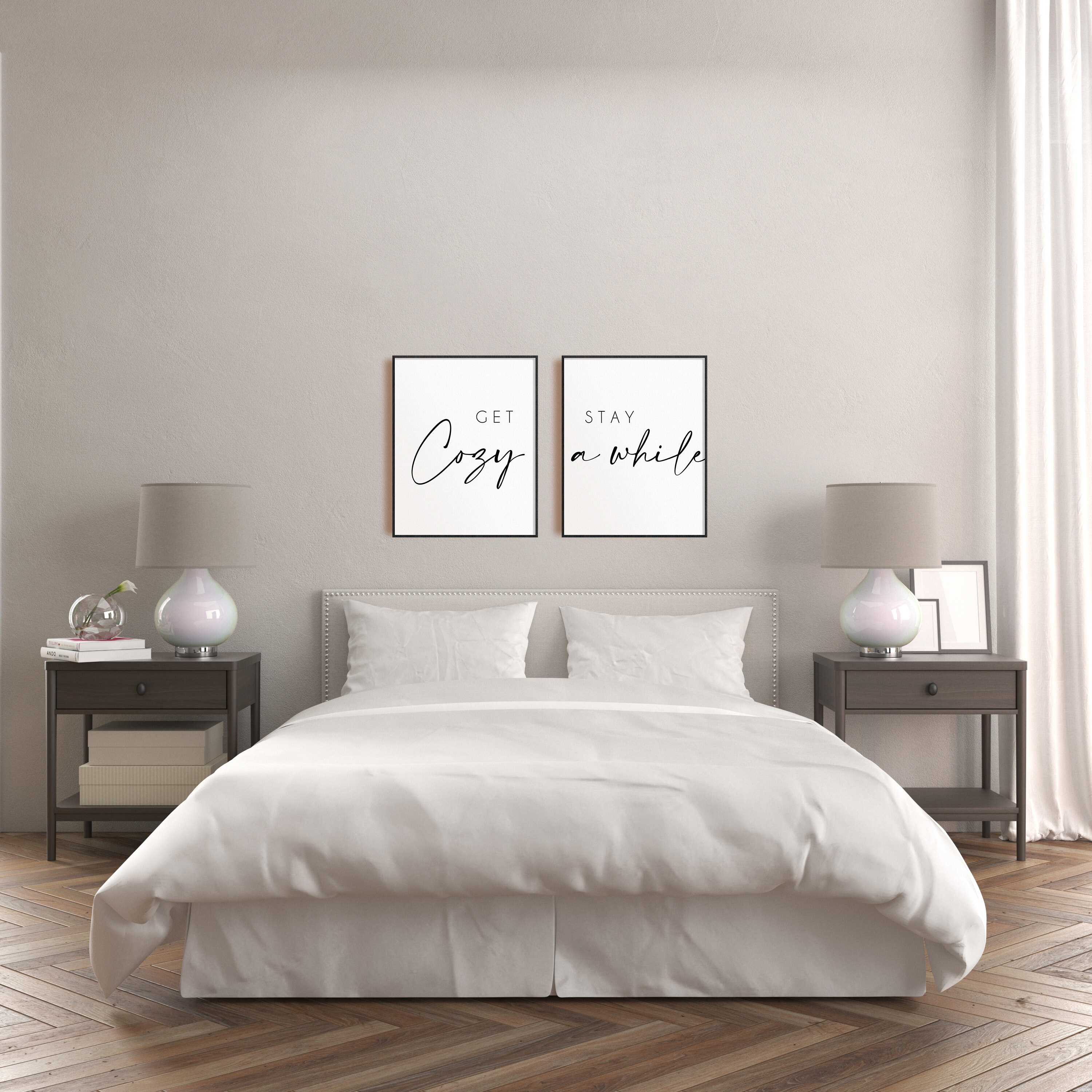 Get Cozy Stay Awhile Sign Guest Room Prints Set of 2 Prints Etsy