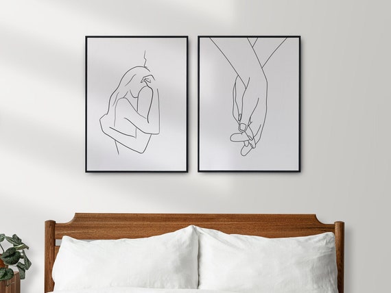  16x20 Love and Hand in Hand Wall Art Canvas Print  Poster,Simple Fashion Black and White Couples Love Hands Sketch Art Line  Drawing Decor for Home Living Room Bedroom Office(Set of 3