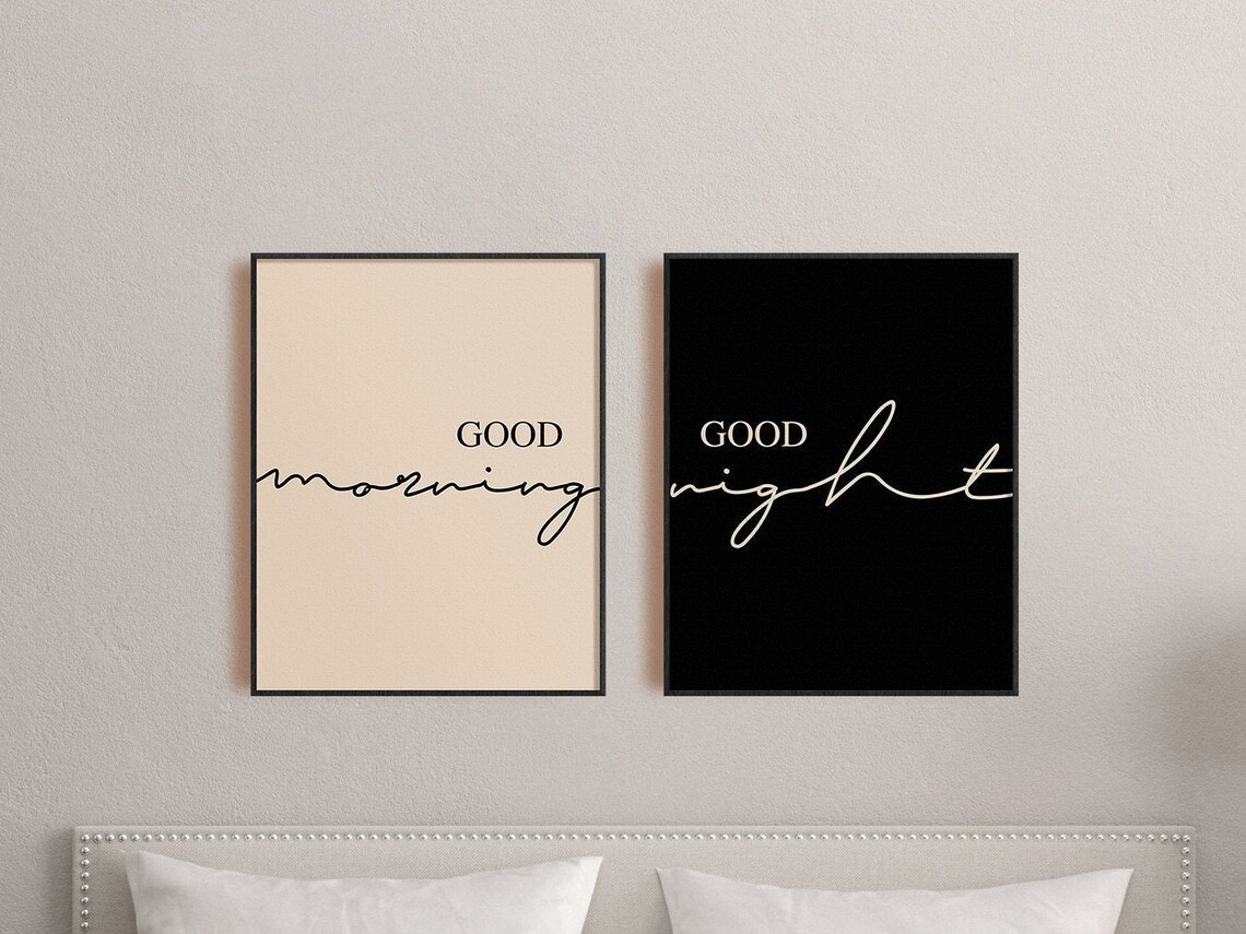 Good Morning Good Night Wall Decor Bedroom Print Set Set of Etsy