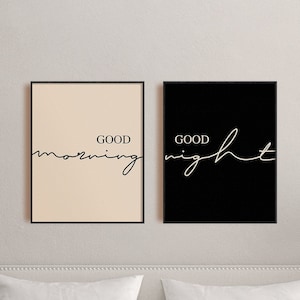 Good Morning Good Night Wall Decor, Bedroom Print Set, Set Of 2 Couple Wall Art, Above Bed Signs, Modern Minimalist Print, Over The Bed Sign image 7