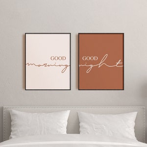 Good Morning Good Night Wall Decor, Bedroom Print Set, Set Of 2 Couple Wall Art, Above Bed Signs, Modern Minimalist Print, Over The Bed Sign image 4