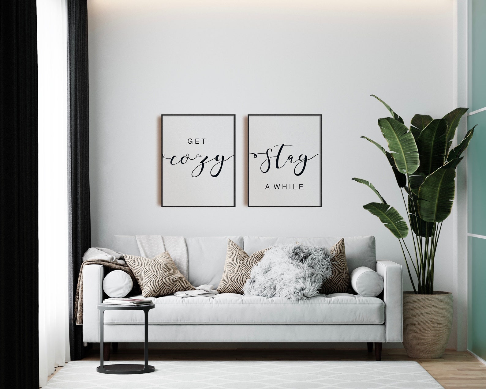 Guest Room Prints Get Cozy Stay Awhile Wall Art Set of 2 Etsy