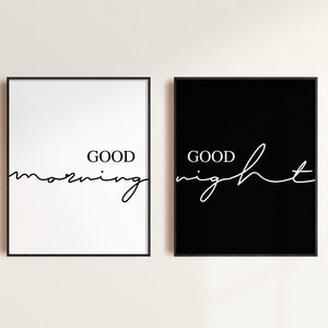 Good Morning Good Night Wall Decor, Bedroom Print Set, Set Of 2 Couple Wall Art, Above Bed Signs, Modern Minimalist Print, Over The Bed Sign image 3