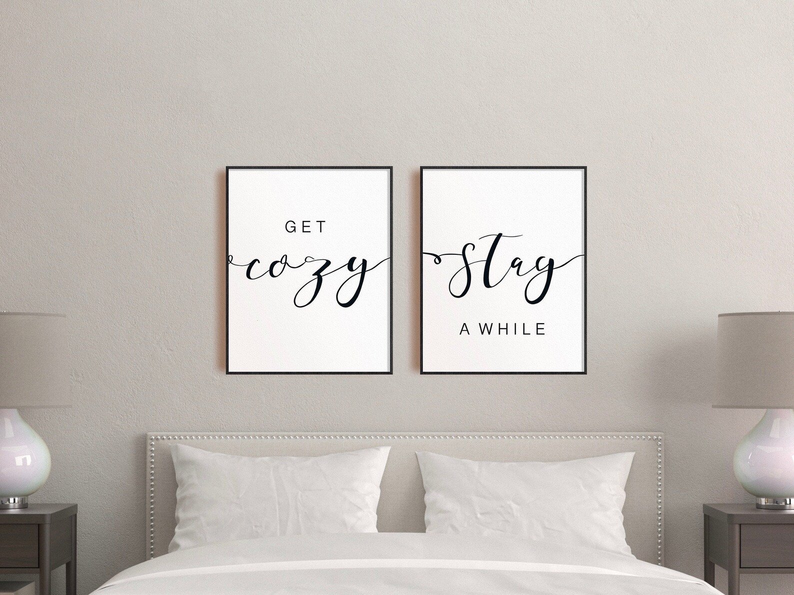 Guest Room Prints Get Cozy Stay Awhile Wall Art Set of 2 Etsy