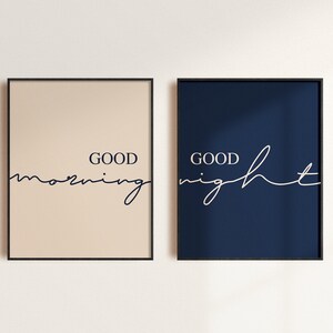 Good Morning Good Night Wall Decor, Bedroom Print Set, Set Of 2 Couple Wall Art, Above Bed Signs, Modern Minimalist Print, Over The Bed Sign image 5