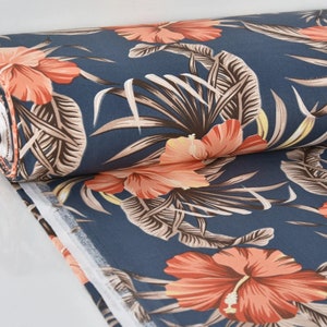 Hibiscus fabric Monstera fabric Hawaii Hawaiian fabric Big scale fabric Tropical leaves fabric by the yard Large print material 100% cotton