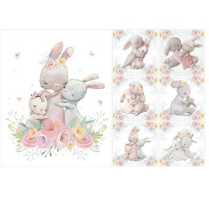Baby quilt panels Fabric panels Baby panels for quilting Nursery fabric for baby girl Forest animals 7 panel set Bunny Rabbit cotton panel