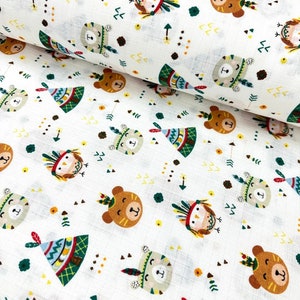 Muslin fabric Printed double gauze fabric by the yard Swaddle material Baby gauze fabric Forest boho teepee animals 100% cotton kids fabric