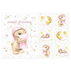 Baby fabric panel for quilts Baby girl panels for quilting Quilt panels set of 7 pcs Bear Moon panels 100% cotton Baby boy quilting panels
