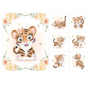 Safari animals fabric panels for baby quilts Baby quilt panels Baby panels for quilting 7 panel set 100% cotton Quilted panel Nursery fabric