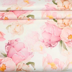 Peony fabric Large print floral fabric by the yard Watercolor peonies Big flower fabric 100% Cotton fabric with Large scale garden flowers