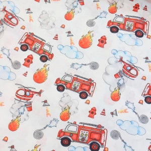 Fire truck fabric by the Yard-Meter Baby boy fabric Nursery fabric Firefighter fabric Fireman Rescue vehicles print material 100% cotton