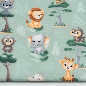 Safari animals fabric Elephant Giraffe Hippopotamus fabric by the yard Nursery cotton fabric Baby fabric Savannah Zoo Jungle animal fabric