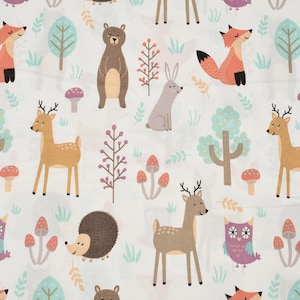 Forest animals fabric Deer Owl Hedgehog Bear Fox fabric Forest friends fabric Baby fabric by the yard Nursery fabric 100% cotton material