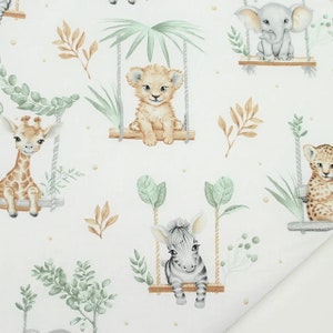 Safari animals fabric Giraffe Elephant fabric by the yard Nursery cotton fabric Baby fabric Savannah Watercolor Zoo Jungle animals fabric