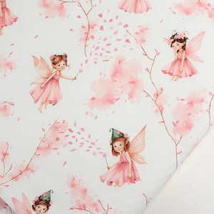 Fairy fabric by the yard Garden fairies fabric Cotton fabric Baby girl fabric Floral nursery fabric Flower petals fabric