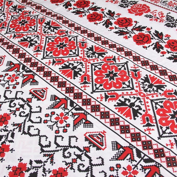 Ukrainian traditional fabric by the yard Embroided imitation large print fabric Quilting material 100% Cotton for quilt Extra wide fabric