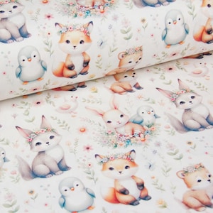 Watercolor forest animals fabric Baby fabric by the yard Nursery fabric with baby animals Boy or girl fabric 100% cotton material 94" wide