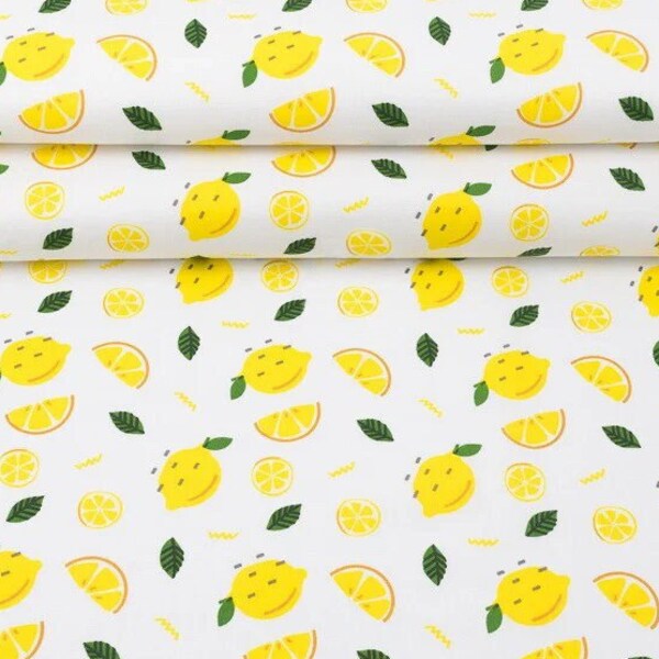 Lemon fabric Summer fruit fabric by the Yard-Meter 100% cotton, Yellow lemons Extra Wide fabric 94" for quilting, clothes Lemon baby fabric