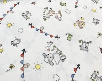 Flannel fabric by the yard for babies Farm animals Sheep fabric Baby fabric Nursery fabric Pajama material for kids cotton fabric 94"wide