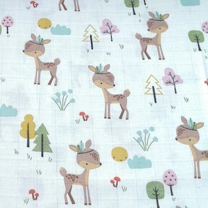Forest animals muslin fabric Printed double gauze fabric by the yard Swaddle material Baby gauze fabric Deer print 100% cotton fabric
