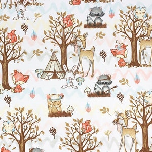 Animals fabric Forest friends fabric Baby fabric by the Yard-Meter Girl & Boy nursery fabric Deer Fox Owl Tribe fabric 100% cotton for quilt