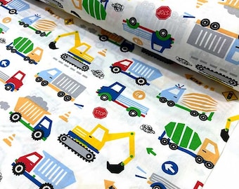 Construction vehicles fabric Excavator Digger fabric by the yard Trucks & equipment material Baby boy fabric Large print cotton for quilt