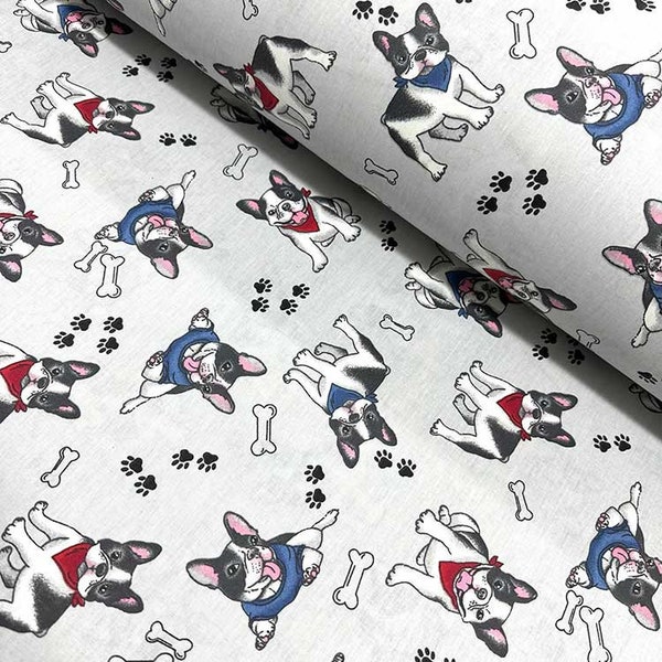 French bulldog fabric Cute dog print fabric by the yard Pet paws material Baby cotton fabric Extra wide cotton for quilt Dogs lover fabric