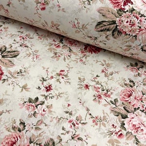 Cabbage rose fabric Cotton fabric by the yard Pastel floral fabric Romantic cottage Shabby chic flowers fabric Large print fabric 94" wide