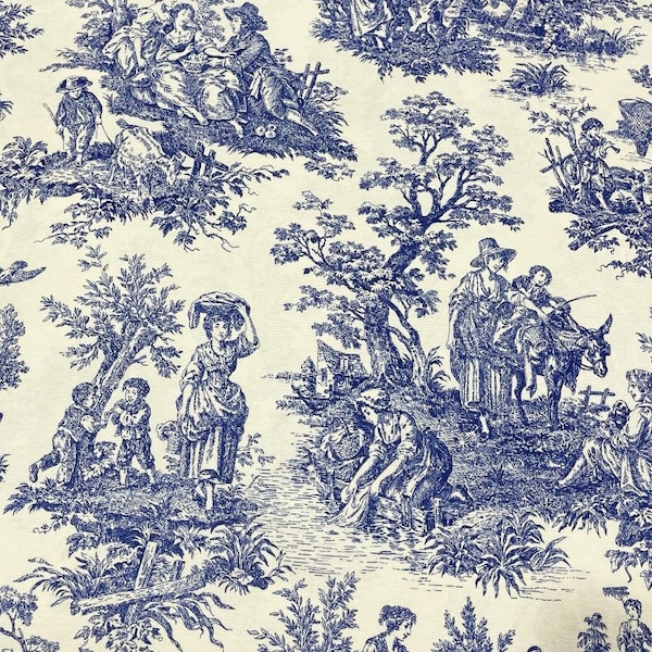 Tissu d'ameublement français Toile de Jouy Tissu campagnard par mètre Cottage romantique Tissu en porcelaine Tissu champêtre pastoral
