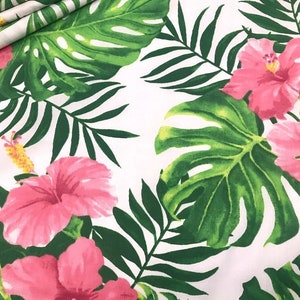 Tropical flower fabric Hawaii cotton fabric by the yard-half yard Hibiscus fabric Monstera leaf Hawaiian large print material Palm leaves