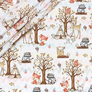 Animals fabric Forest friends fabric Baby fabric by the Yard-Meter Girl & Boy nursery fabric Deer Fox Owl Tribe fabric 100% cotton for quilt