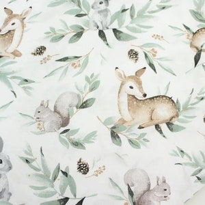 Deer fabric Animals fabric Nursery fabric Baby fabric Forest friends fabric for quilt Animal theme cotton Bunny Squirrel Leaves material