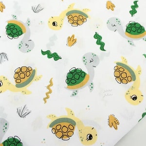 Sea turtle fabric by the Yard-Meter Kids print fabric Nursery cotton material Baby quilt fabric Turtles fabric Ocean animals quilting fabric